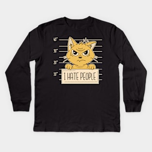 Awesome Cat Prison Funny I Hate People Gift For Cat Lover Kids Long Sleeve T-Shirt